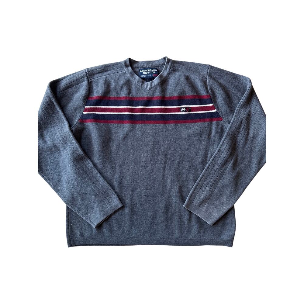 Vintage Y2K Abercrombie & Fitch Mens XL Gray Stripe V Neck Sweater